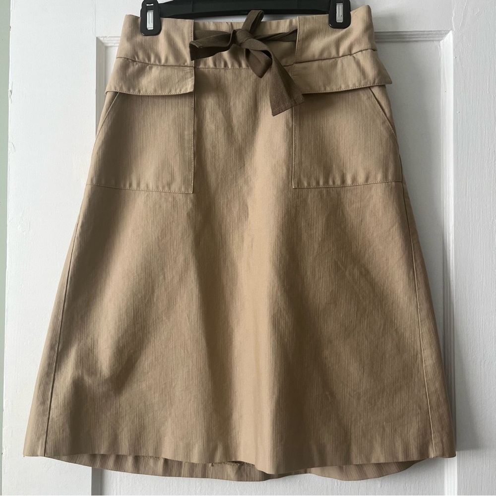 Reiss Carbo Tan A-Line Skirt with Bow Detail